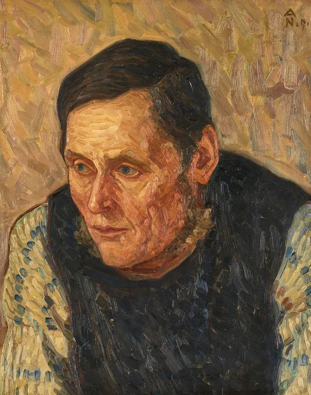 ARVID NILSSON (1881–1971), I tankar - mansporträtt, monogramsignerad, daterad 1910 atergo på spännramen, olja på duk.