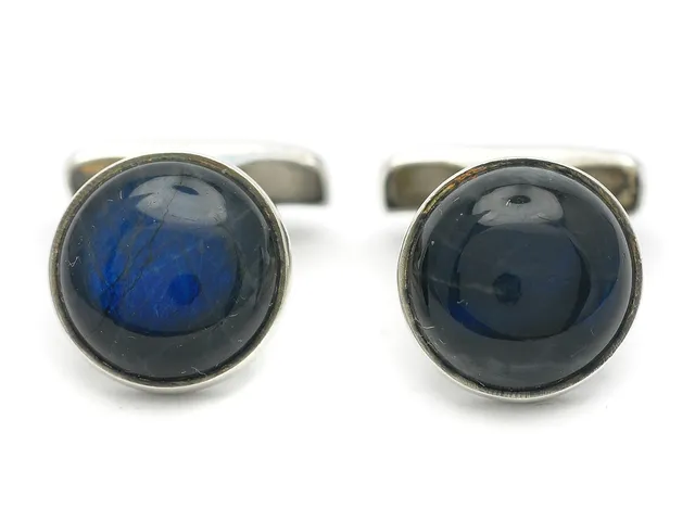 MANSCHETTKNAPPAR, silver, spektrolit, Helga Narsakka, Finland 1968, vikt 8,4 g.