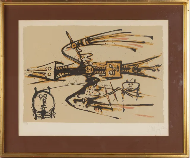 WIFREDO LAM. Färglitografi, "Un milliard pour le Viet-nam", signerad och numrerad 39/99.