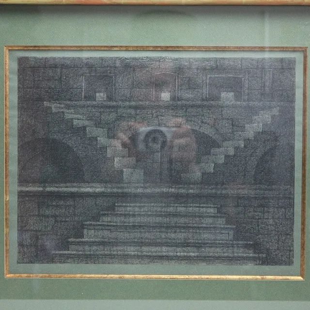 ERNST FUCHS. KOHLEZEICHNUNG "LES ESCALIERS DES PIERRES".