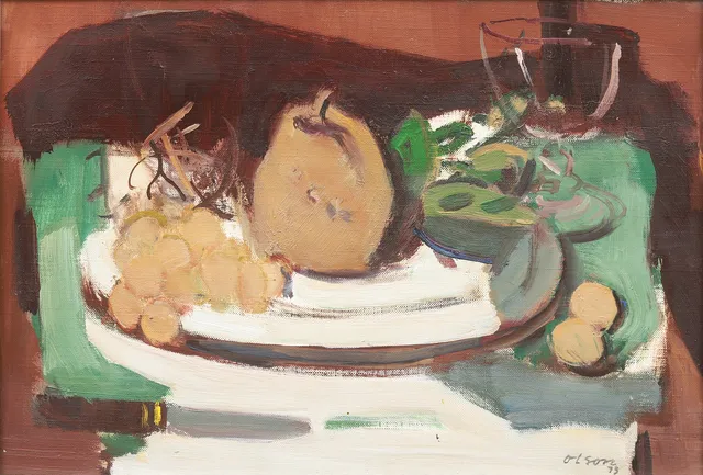 OVE OLSON. "Nature morte", olja på pannå, signerad och daterads -73.