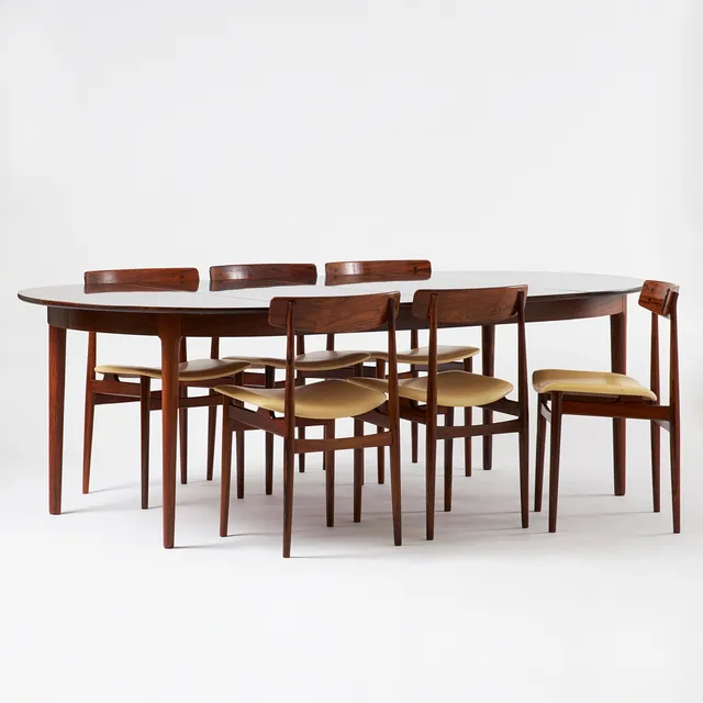 FREDRIK KAYSER. ”Hertug”, 7 dlr, matbord och stolar, Viken møbelfabrikk, Norge, 1960-tal.