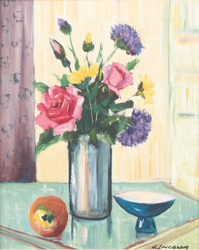 HJALMAR LINDBLOM. Stilleben med blommor, olja på duk, signerad.