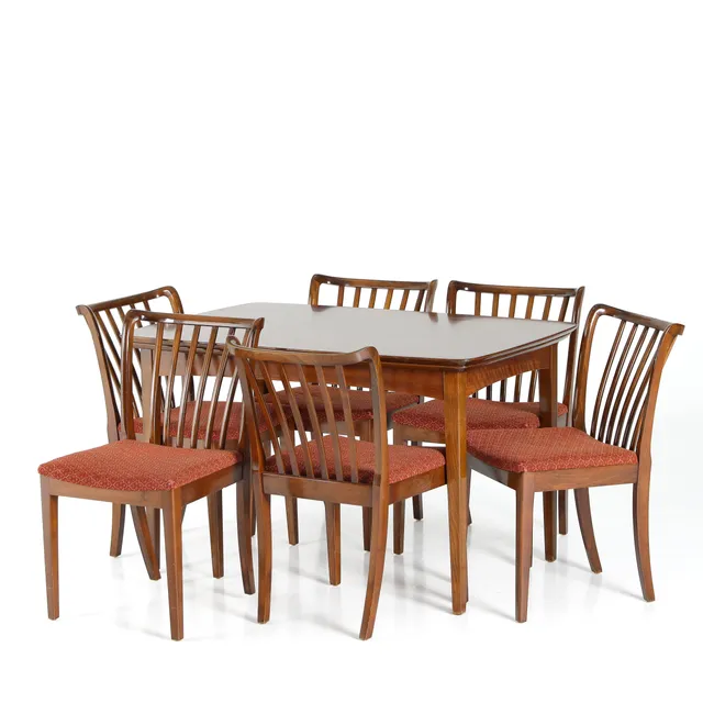 Skovby Furniture Factory. Dining table with Dutch extensions and six dining chairs. 1960/70s (7)