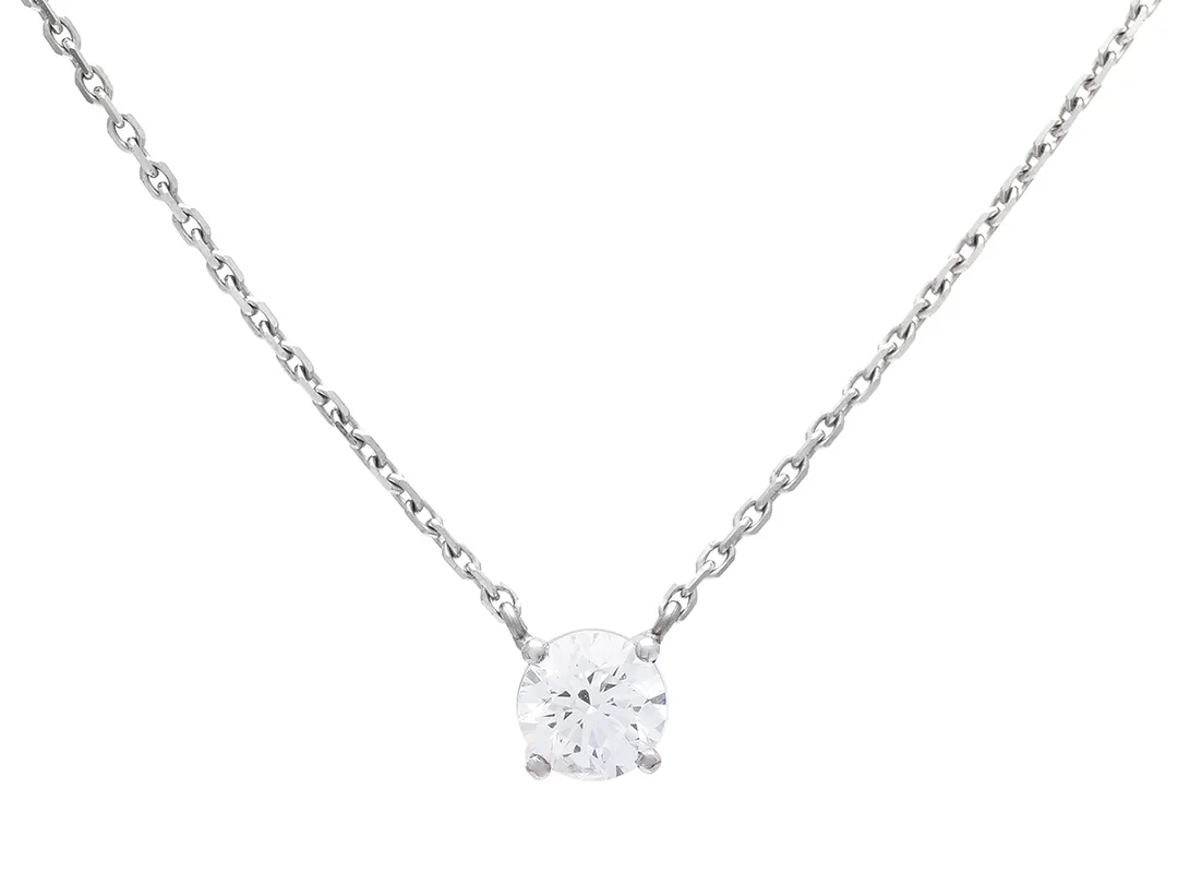 COLLIER, 18K vitguld, briljantslipad diamant ca 0,42 ct, ca TW-W(G-H)/P1, längd 42 cm, vikt 2,7 g. — Smycken/Collier — Kaplans