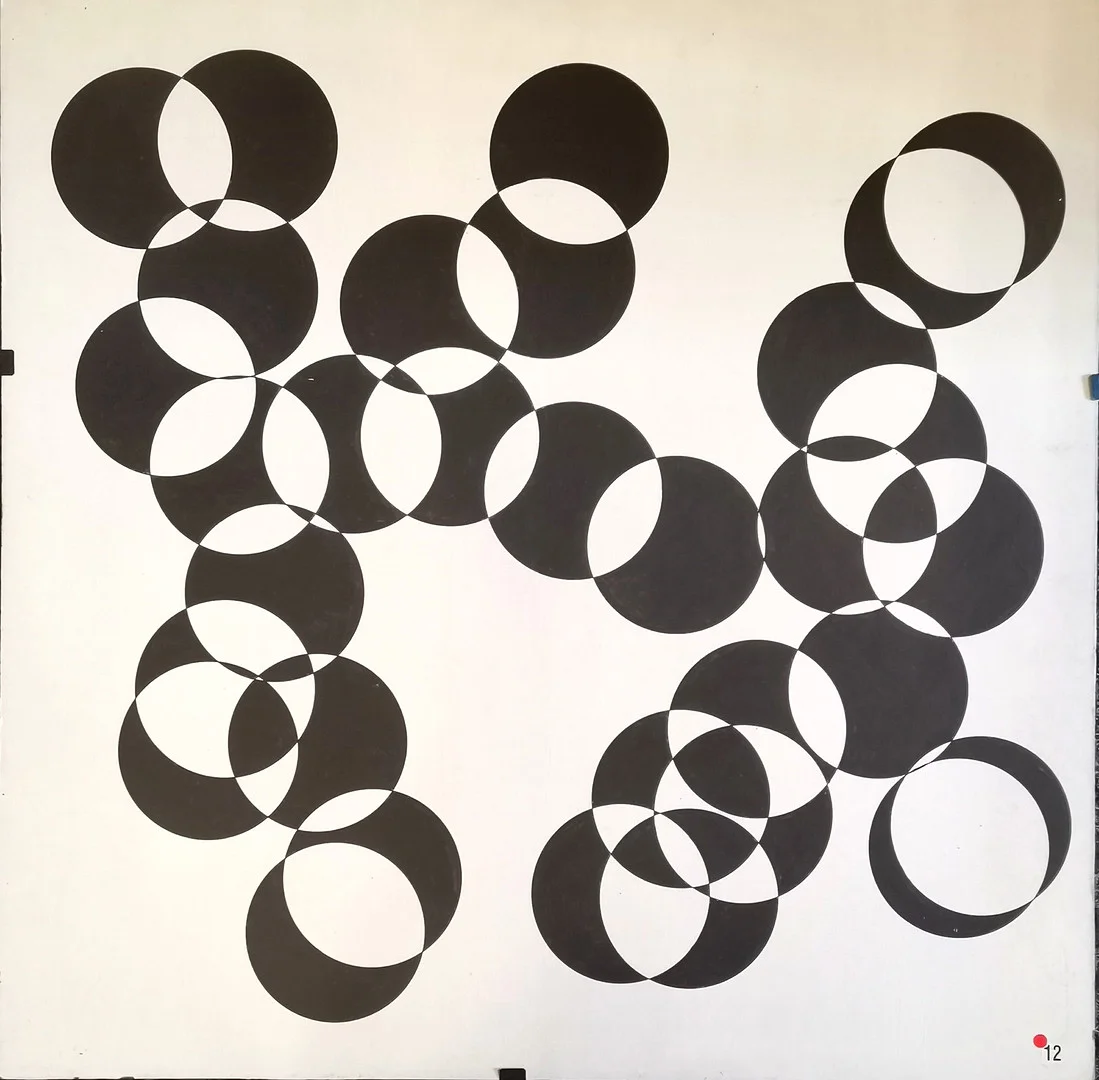 BASIL GOODE 1972 ABSTRACT GEOMETRIC ACRYLIC PAINTING 'RANDOM 1'. — Paintings — Acreman St Auctioneers & Valuers
