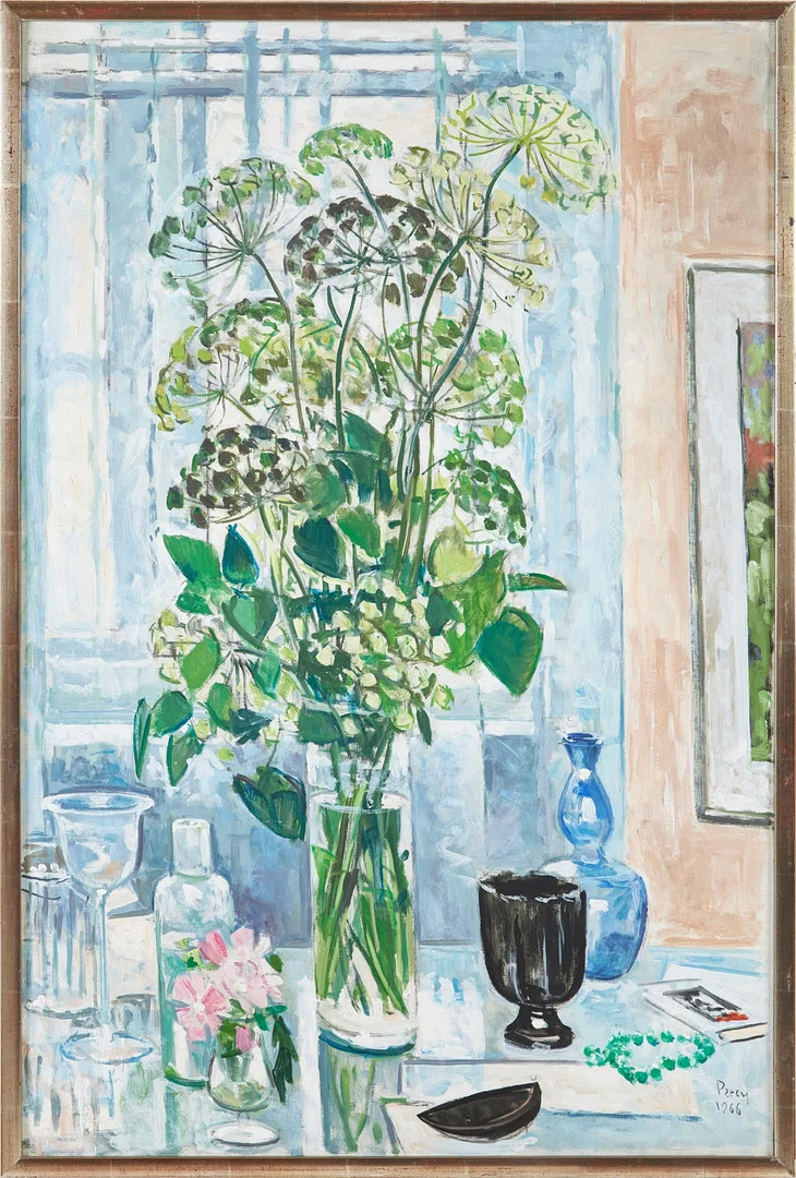 ARTHUR PERCY. Stilleben med blomster och glas, olja på duk, signerad, daterad 1966. — Paintings — Stockholms Auktionsverk Magasin 5