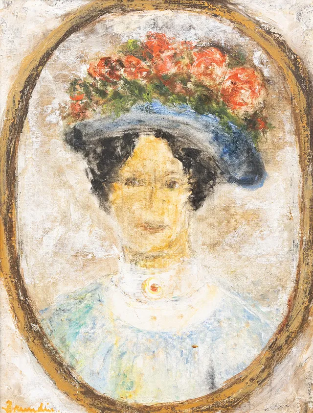 HANNA BRUNDIN (1914-2000). Självporträtt, olja på duk, signerad.