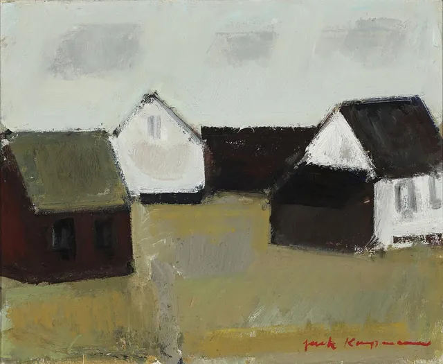 Jack Kampmann: Faroese settlement. Signed Jack Kampmann. Oil on canvas. 38×46 cm.