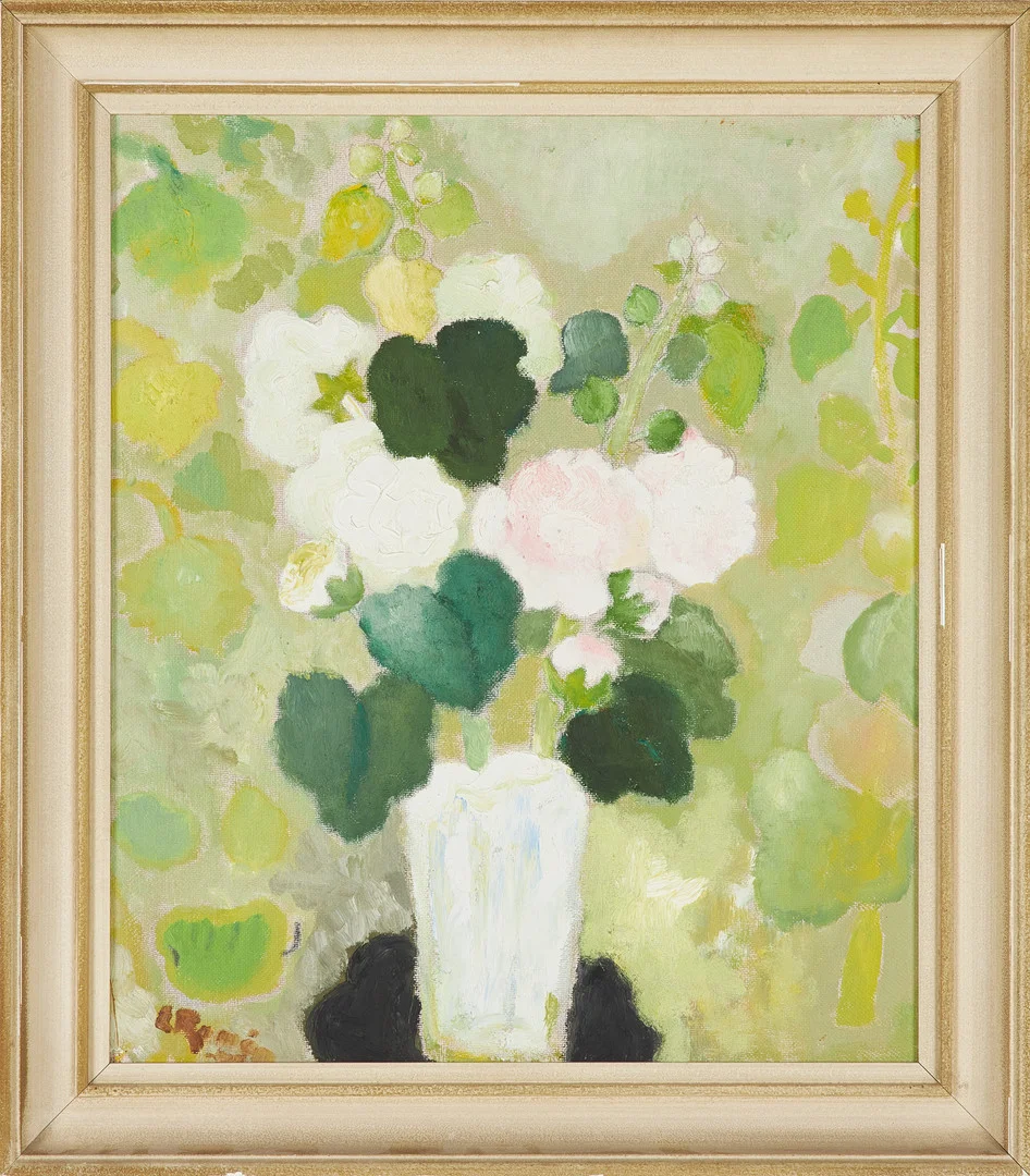 EBBA RAMÉN (1910-1957). Blomsterstilleben, olja på duk lagd på pannå, signerad. — Paintings — Stockholms Auktionsverk Sickla