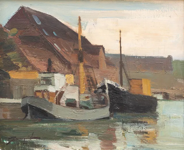 HANS ROSENQUIST (1913-2012). "Holmens kanal, Köpenhamn", olja på duk, signerad.