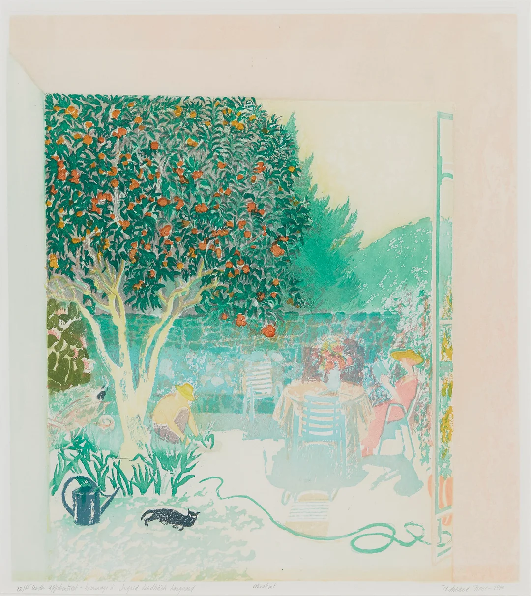Finne, Ferdinand — "Under appelsintreet- hommage à Ingrid Lindbäck Langaard" 1990 — Kunst/Grafikk — Blomqvist
