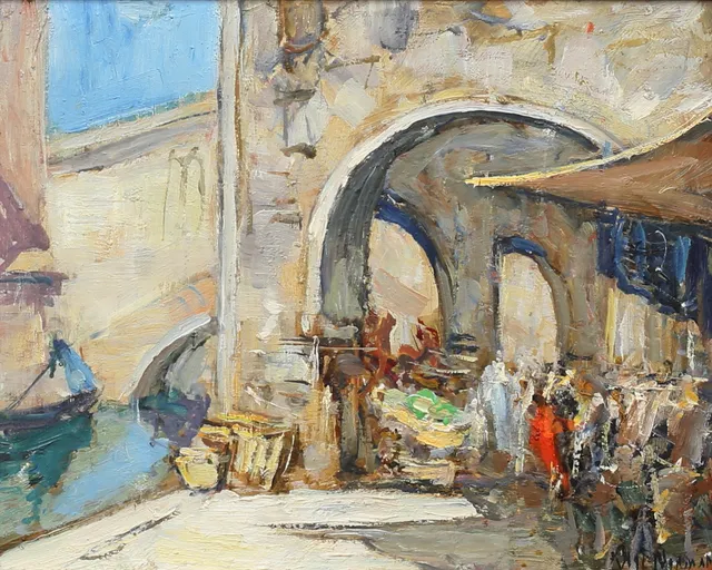 KNUT NORMAN. Motiv från Venedig. Olja på pannå, signerad.