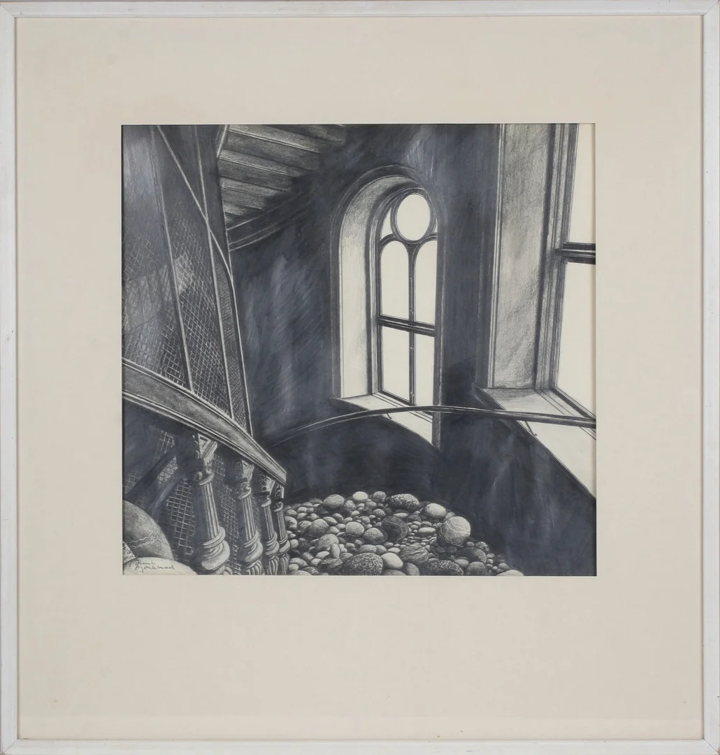 FRANK BJÖRKLUND. Trappuppgång, blyerts, signerad. — Drawings — Stadsauktion Sundsvall