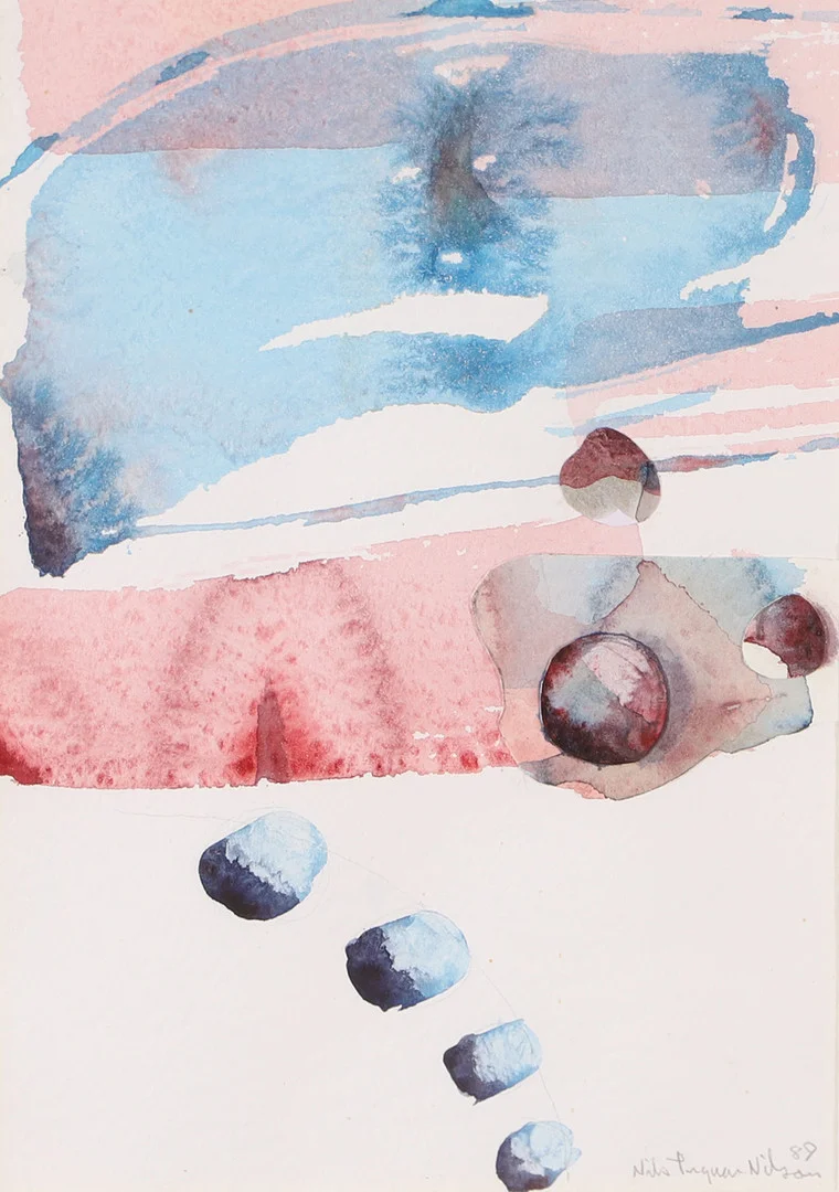 NILS INGVAR NILSSON. Kompostion, akvarell, signerad -89. — Paintings — Helsingborgs Auktionskammare