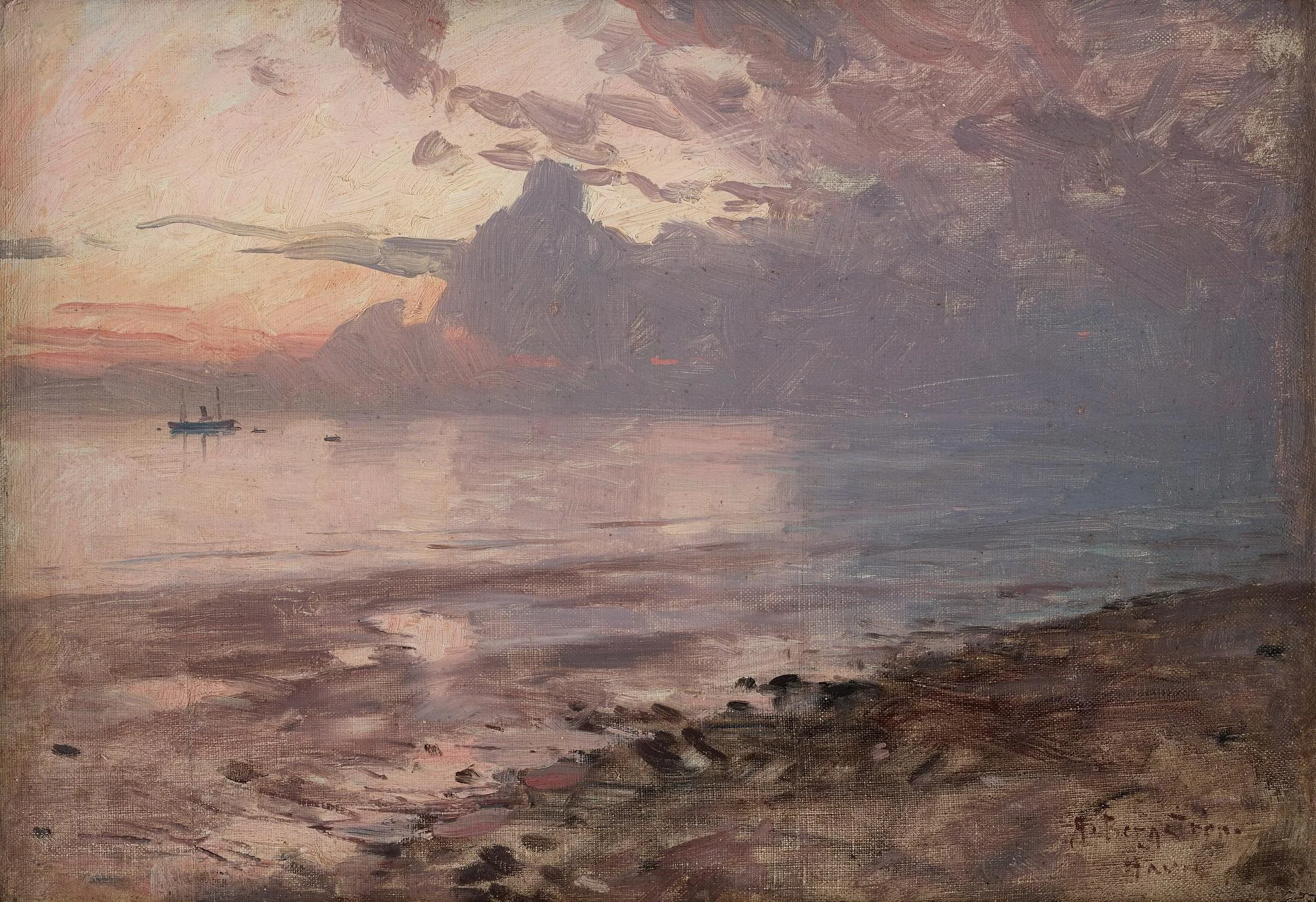 Alfred Bergström, Lågvatten, från kusten vid Le Havre, Normandie. — Bukowskis