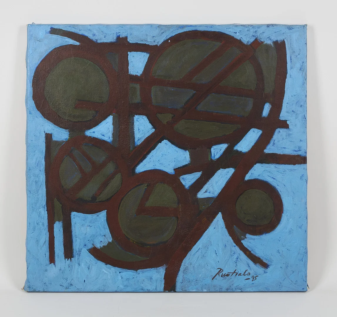 EINO RUUTSALO. "Fem cirklar", signerad samt daterad -95, akryl på duk. — Paintings — Stockholms Auktionsverk Helsinki