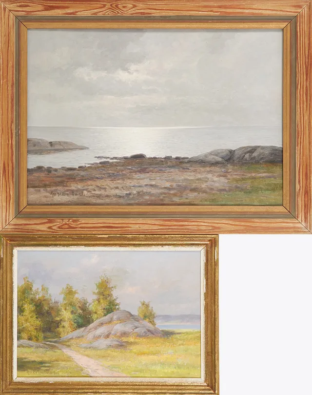 ANSHELM DAHL. 2 st, Kustmotiv, olja på duk, signerade.