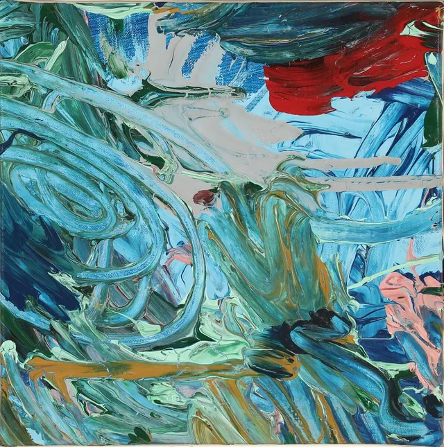 “til Max Ernst”. Unsigned. Acrylic on canvas. 29×29 cm.