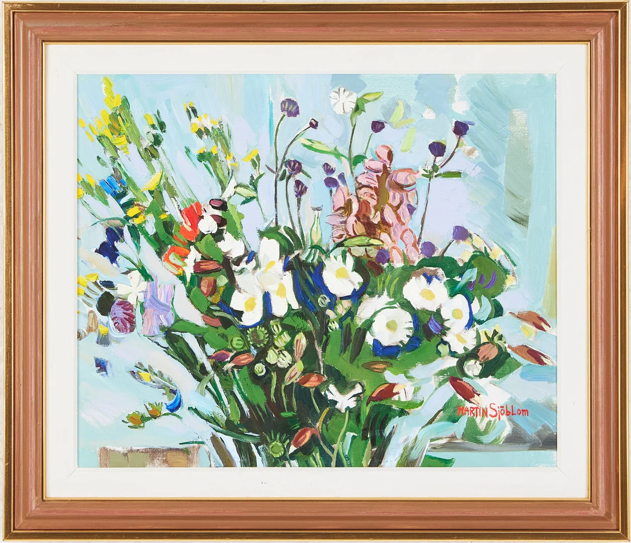 MARTIN SJÖBLOM (1920-2004). "Julibuketten", olja på duk, signerad. — Paintings — Stockholms Auktionsverk Magasin 5