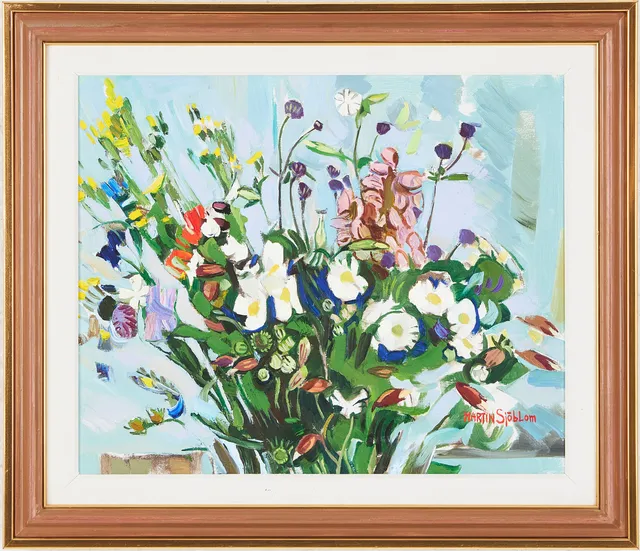 MARTIN SJÖBLOM (1920-2004). "Julibuketten", olja på duk, signerad.