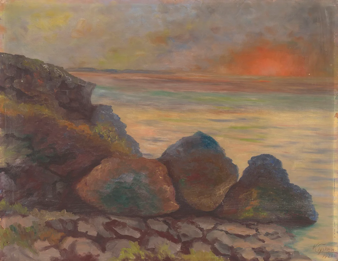 Tysken, Kristian — Solnedgang ved kysten, 1928 — Kunst/Maleri — Blomqvist