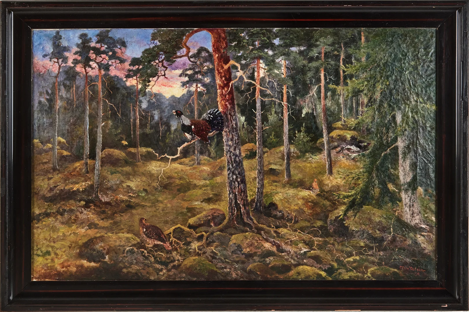 GÖSTA YDSTRÖM (1861-1952). Tjäderpar i tallskog, olja på duk. — Paintings — Stockholms Auktionsverk Magasin 5