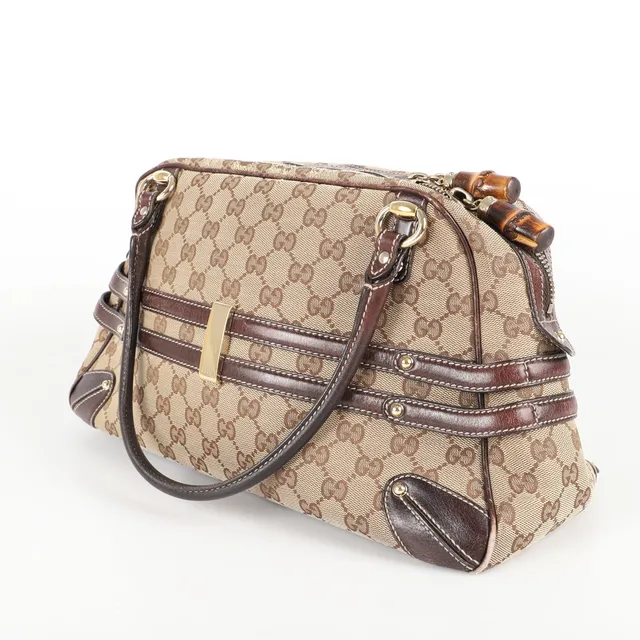 GUCCI. Handväska, skinn/tyg och bambu, Italien.