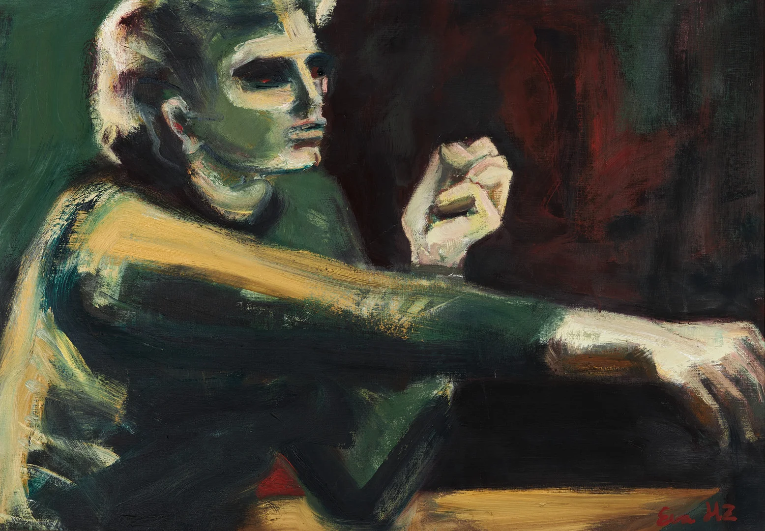 EVA ZETTERVALL (Boden, född Holm 1941). Kvinna i grönt, signerad Eva H Z, olja på duk. — Paintings — Crafoord Auktioner Stockholm