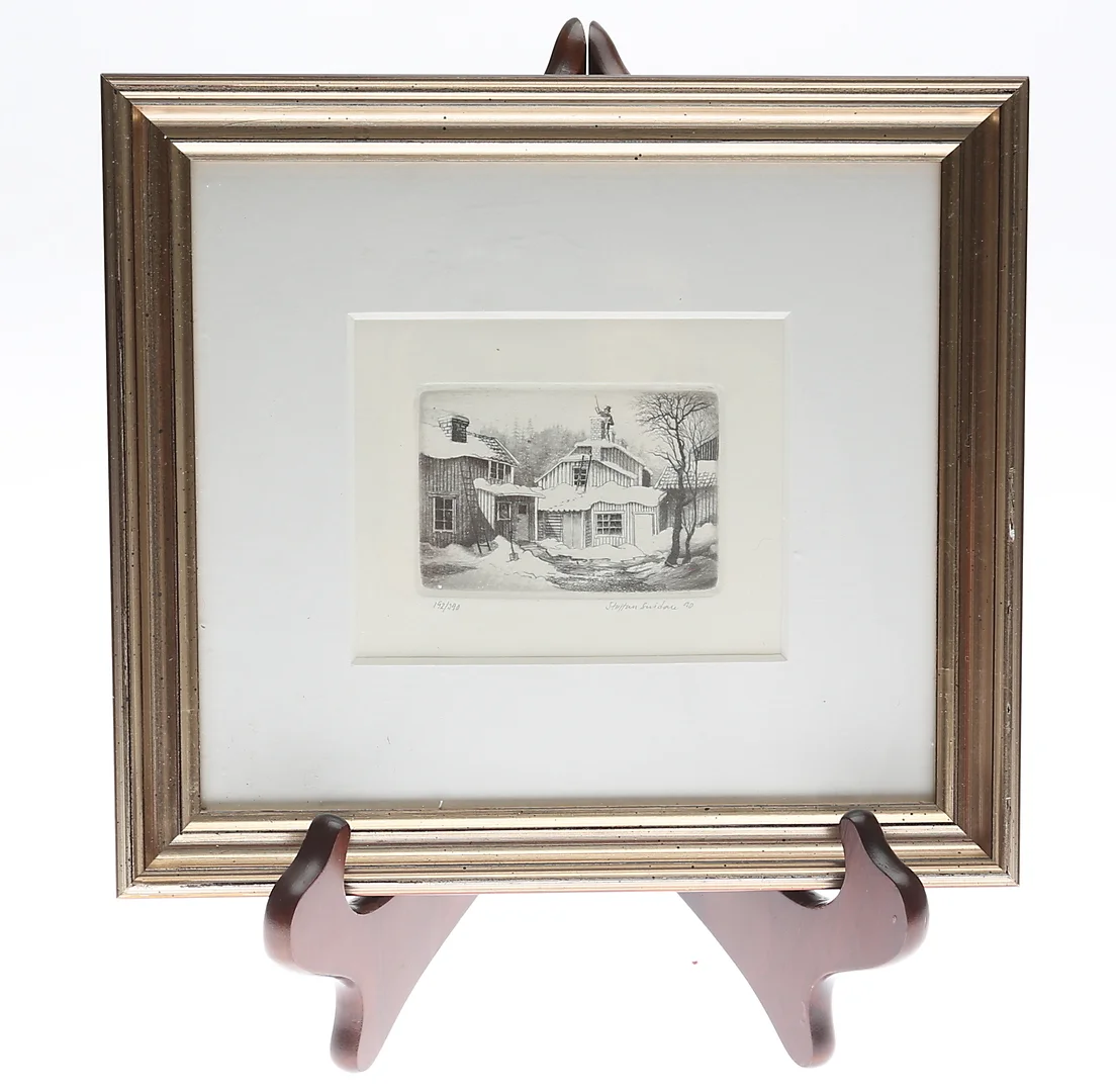 STAFFAN SNIDARE. MINIATYRETSNING 192/390, signerad och daterad 1990. — Engravings & Prints — Kalmar Auktionsverk