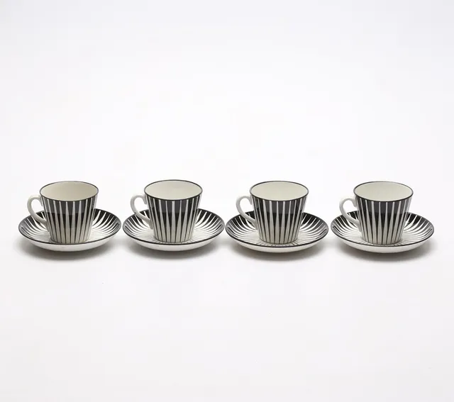 EUGEN TROST. Kaffekoppar med fat, 4 st, ''Zebra'', Upsala-Ekeby/Gefle.