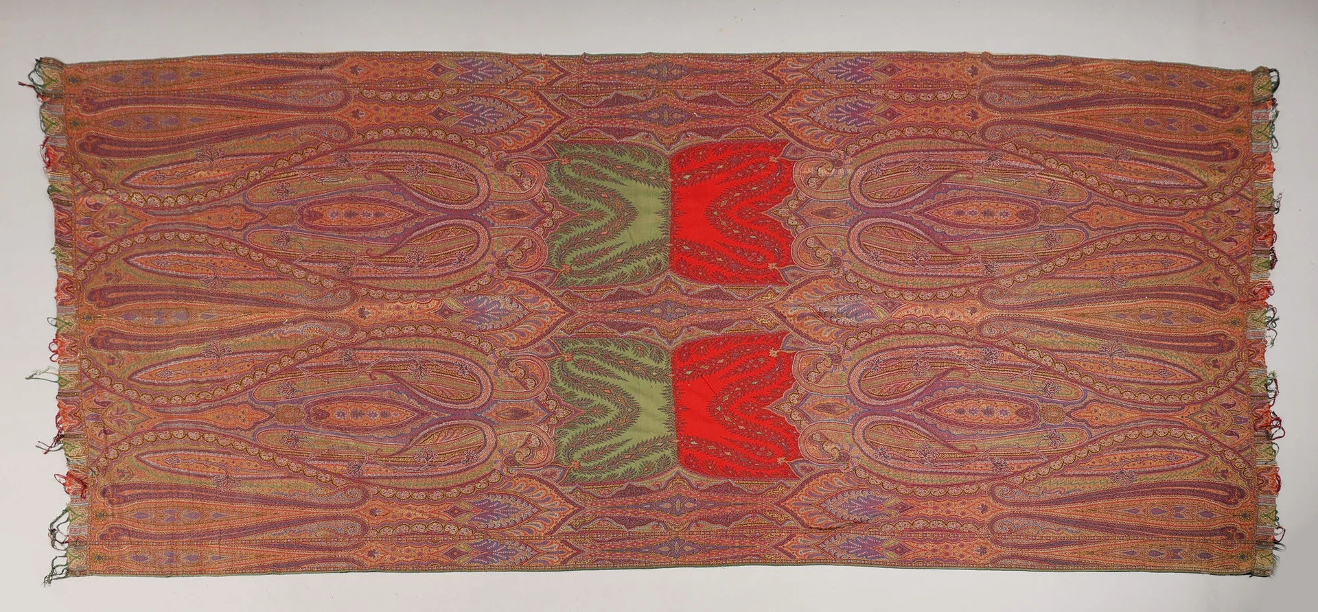 A LARGE KASHMIRI WOVEN SHAWL/TEXTILE, 19TH CENTURY. — Textiles — Bishop & Miller