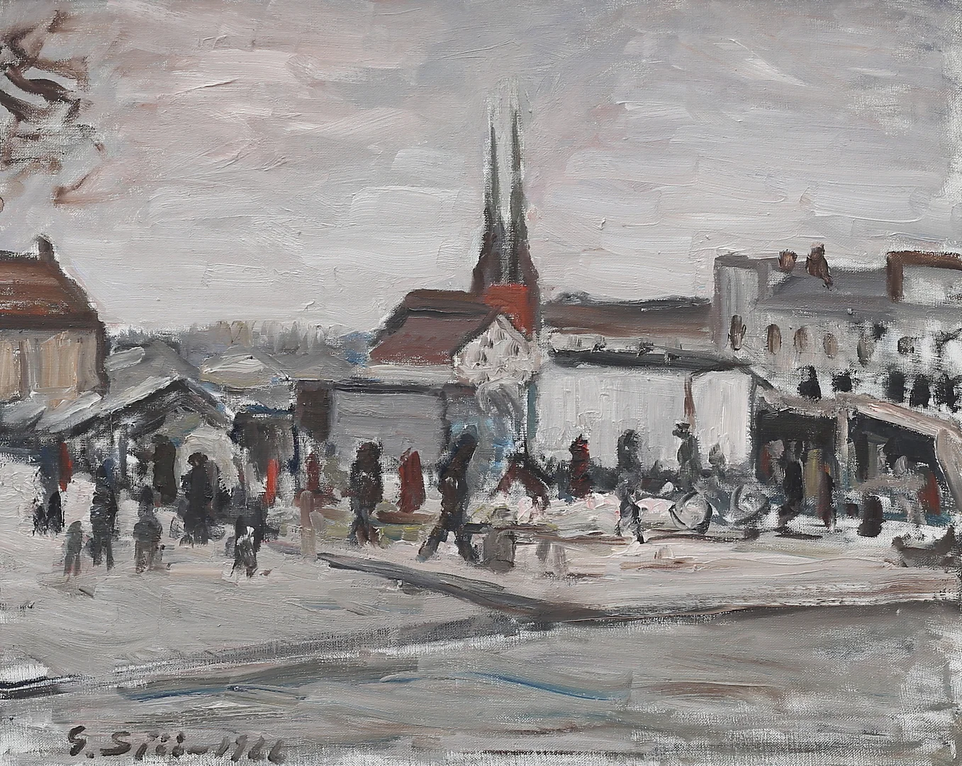 GUSTAF SJÖÖ. Stortorget, Växjö. Olja på duk, signerad och daterad 1966. — Paintings — Växjö Auktionskammare