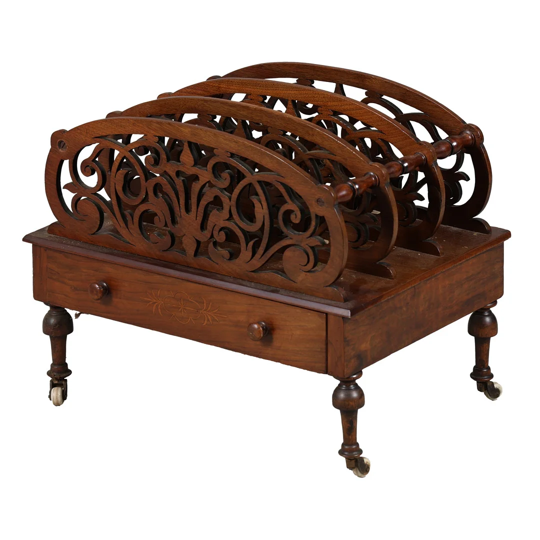 A VICTORIAN WALNUT CANTERBURY. — Other — Bishop & Miller