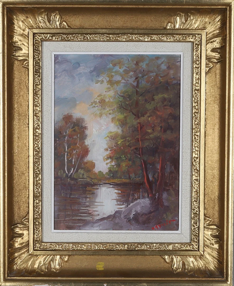 OLOF DYNET. Olja på pannå, landskapsmotiv, signerad. — Paintings — Gomér & Andersson Norrköping