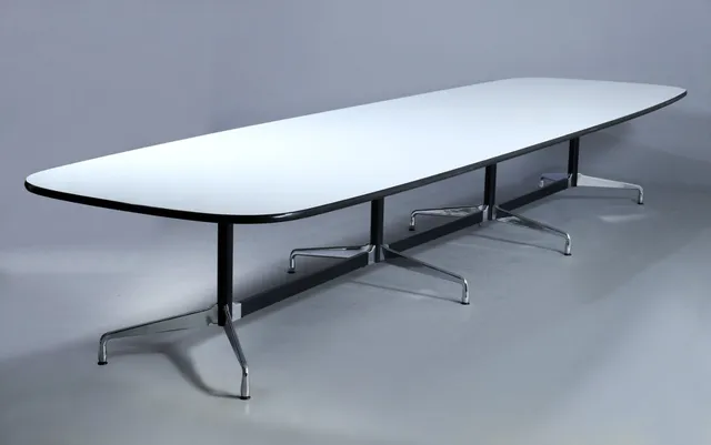 Charles and Ray Eames. Conference table, 'Segmented Table', white laminate