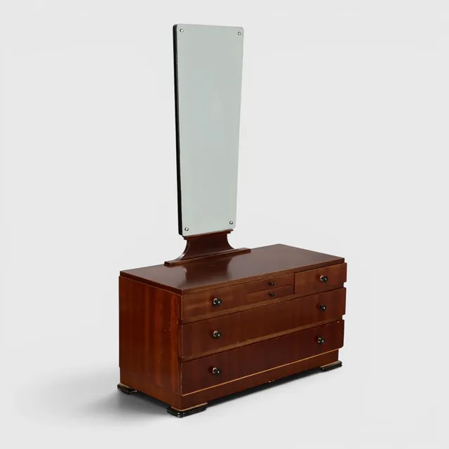 Sminkebord med spejl, fineret med mahogni, art deco, 1930/40'erne.