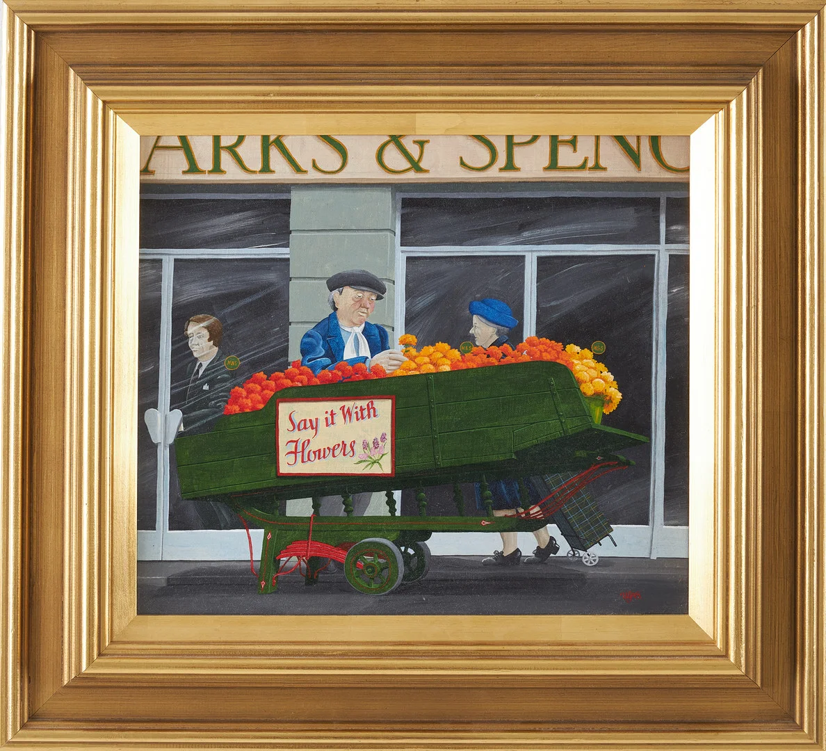 ULF GREDER. "Say it with flowers", olja på duk, signerad Ulf G. — Paintings — Stockholms Auktionsverk Sickla