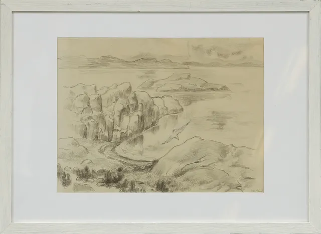 KRISTIAN LUNDSTEDT. Kustbild, blyerts, signerad.