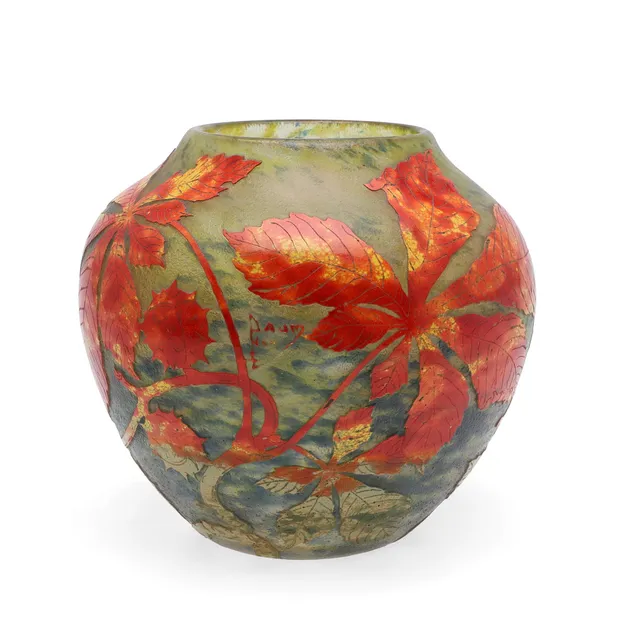 DAUM NANCY - FRENCH CAMEO GLASS VASE 'AUTUMN LEAVES'.
