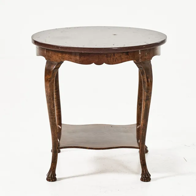 SOFFBORD, 1900-talets första hälft, med stenskiva, rokokostil, betsad.