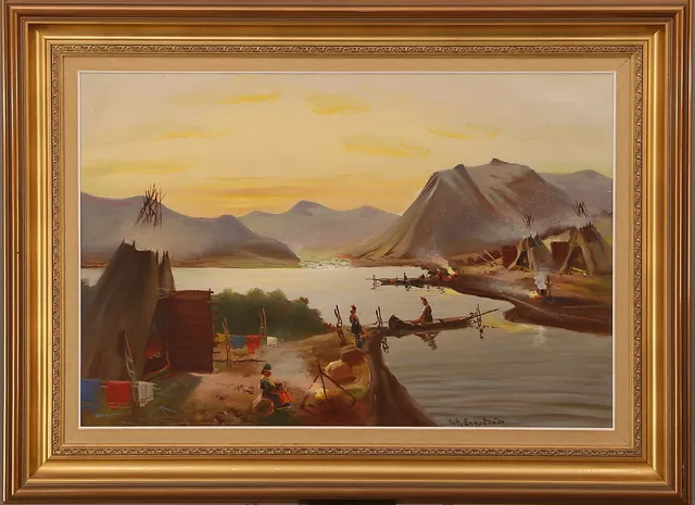 VILHELM ENGSTRÖM (1830-1877). olja duk, signerad Vilh.Engström, samer vid lägerplats.