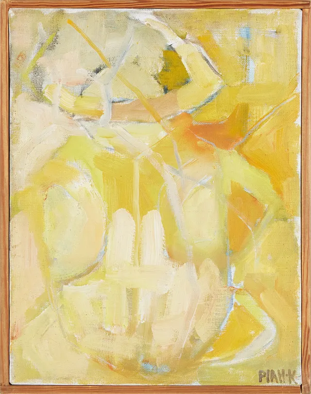 PIA HESSELMARK CAMPBELL."Gul skalbagge", oljemålning på duk, signerad och daterad 1971.