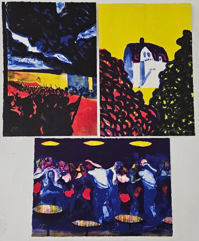 PETER DAHL. Färglitografier, 3 st, provtryck, ur kassetten "Grafik 1952-2008", signerade Peter Dahl.