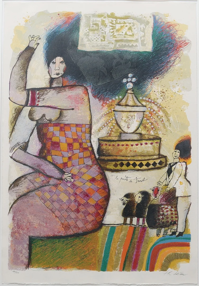 THEO TOBIASSE. färglitografi, "Le puits de Jacob" 105 x 75 cm, signerad, numrerad 187/250. — Engravings & Prints — Auktionsmagasinet Vänersborg