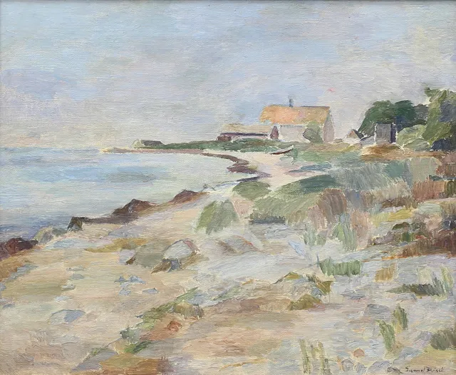 GUNNEL FRISELL-HALLSTRÖM. "Smygehamn". Olja på duk, signerad.