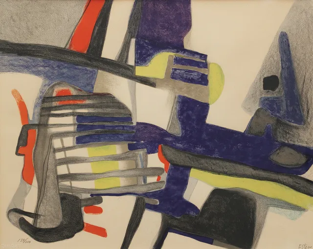 MAURICE ESTÈVE. Abstrakt komposition, litografi, signerad, numrerad.