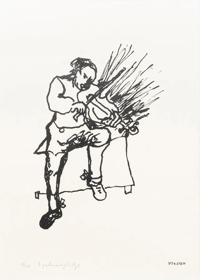HANS VIKSTEN. Spelmansglädje, litografi, signerad, numrerad 31/100.