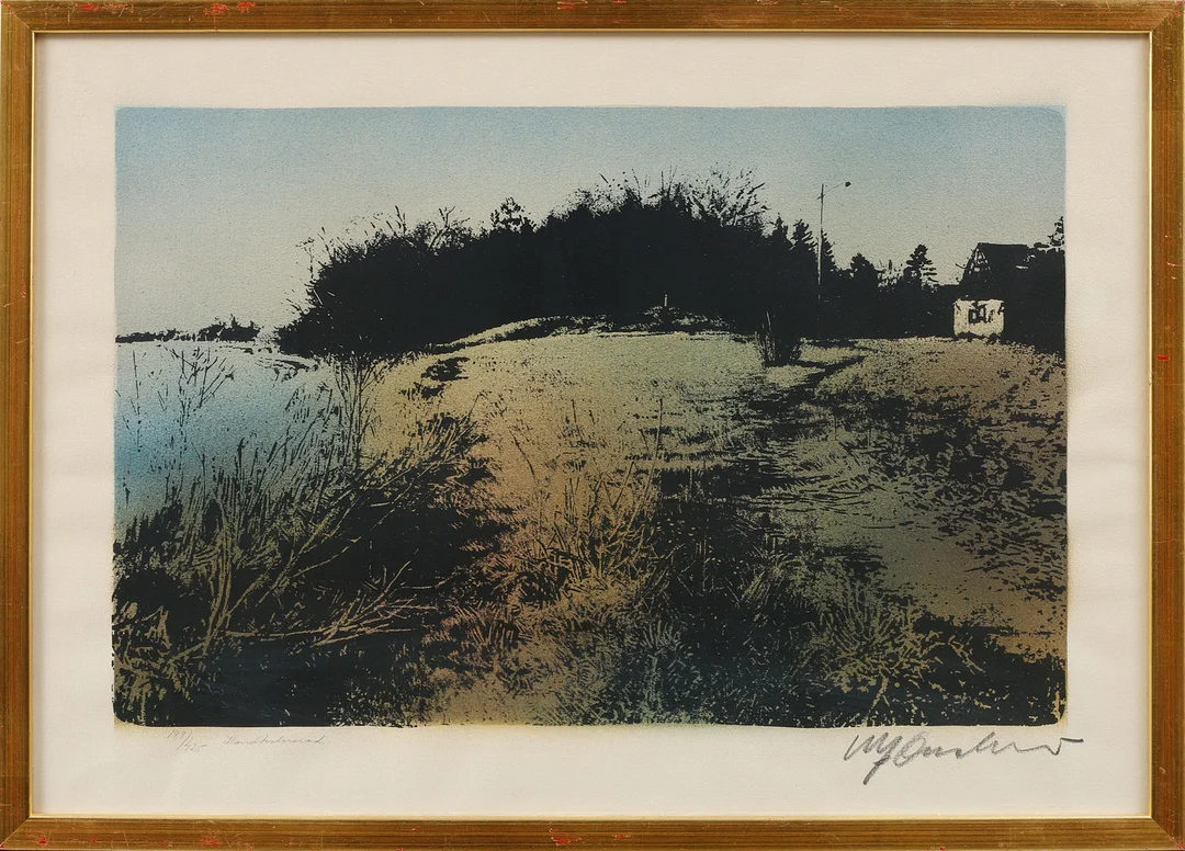 ULF ONSBERG. Landskap med hus, litografi, signerad och numrerad 188/425. — Engravings & Prints — Göteborgs Auktionsverk