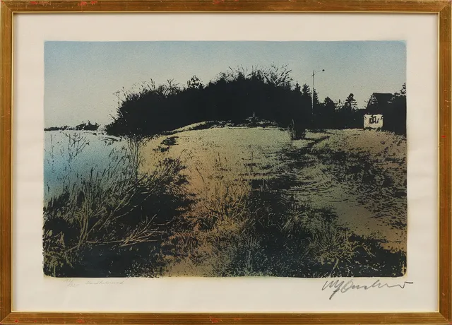ULF ONSBERG. Landskap med hus, litografi, signerad och numrerad 188/425.